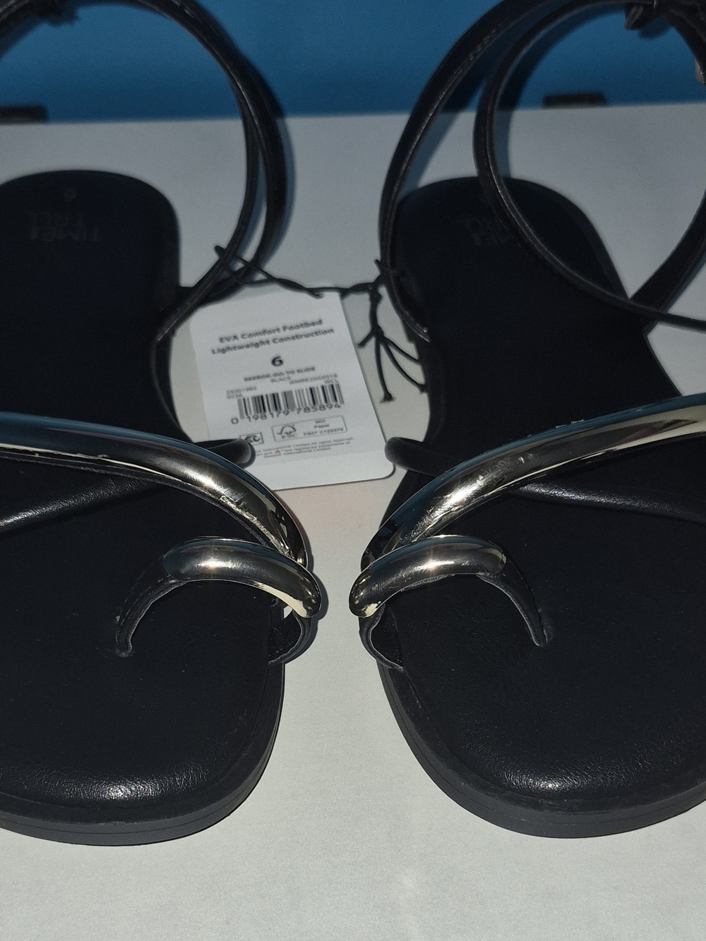 Time and Tru Black Sandals with Silver Trim